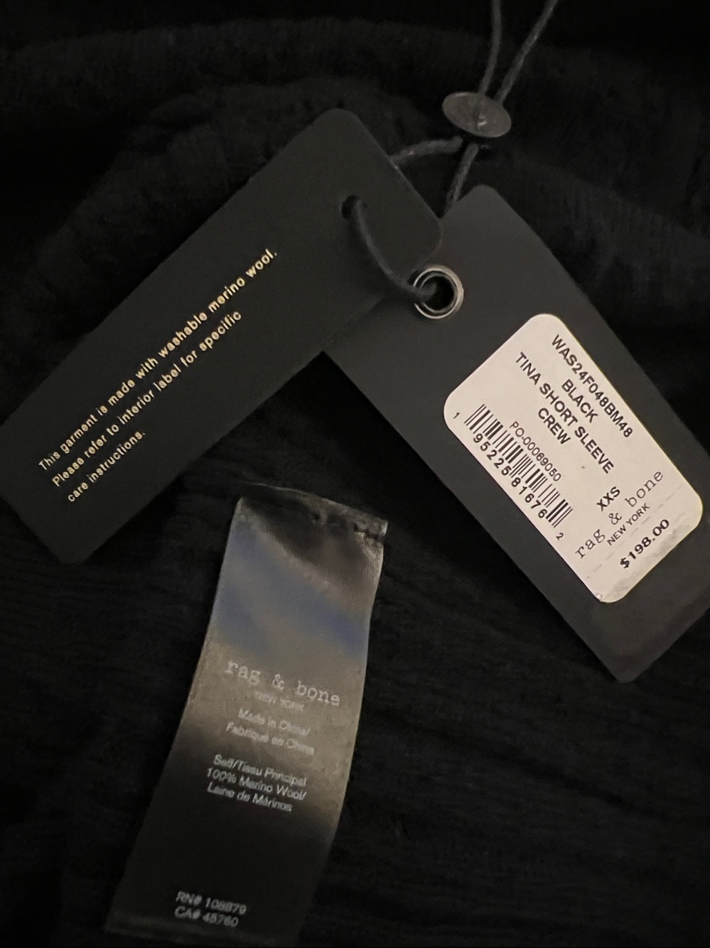 NWT $198 Rag & Bone Black Tina Short Sleeve Cable-Knit Sweater Wool Size XXS - Picture 14 of 15